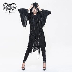 Devil fashion hooded cloak zip up cardigan jacket tattered distressed gothic